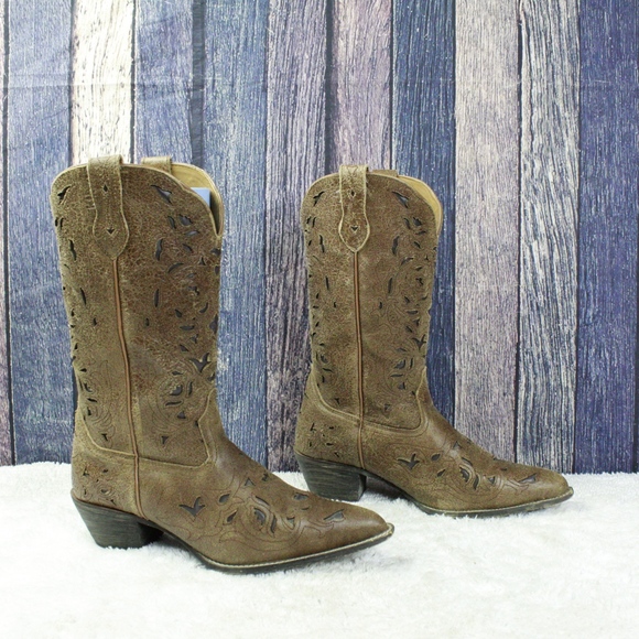 Laredo Brown Cutout Western Style Heeled Boots 8.5 - Picture 3 of 8